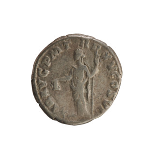 Denarius of Commodus (reigned 177–192). Obverse: Emperor’s head right, laurel wreath; pearl border;
