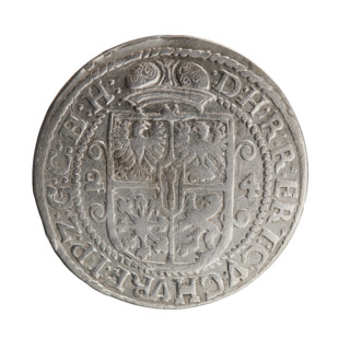 Obv.: Male bust facing right in mitre and electoral mantle, holding a sceptre in his right hand and