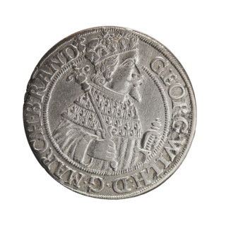 Male bust in armor, coats of arms, George William Hohenzollern (Elector of Brandenburg; Duke of