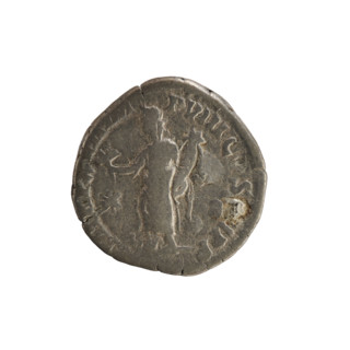 Denarius of Commodus (161–192; Roman emperor 177–192). Obverse: Laureate, right-facing bust of the