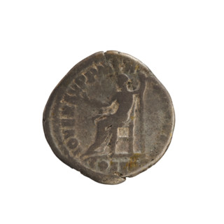 Denarius of Commodus (reign 177–192 CE). Obverse: Emperor's bust right, wearing a laurel wreath;