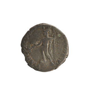 Denarius of Commodus (reigned 177–192). Obverse: Emperor's head right, with laurel wreath. Reverse