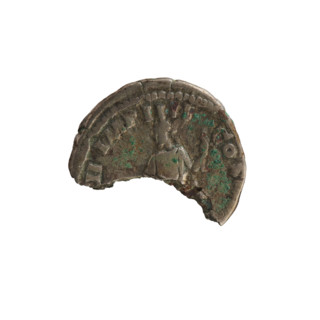Denarius coin fragment of Commodus (161–192; Roman emperor 177–192). Obverse: Emperor's head right,