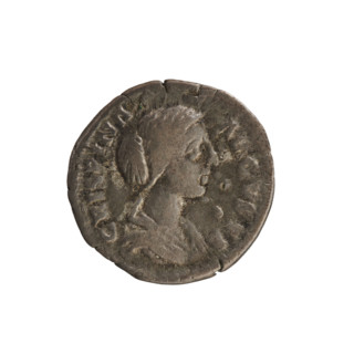 Denarius, 180–183 CE. Obverse: bust of Empress Crispina (draped, hair in a bun), pearl border,