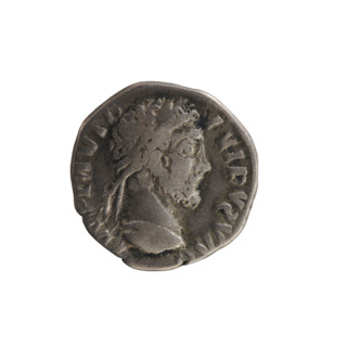 Denarius. Obverse: illegible inscription; emperor's bust facing right, wearing a laurel wreath.