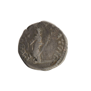 Denarius. Obverse: illegible inscription; emperor's head facing right, wearing a laurel wreath.