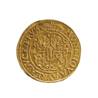 ducat, coats of arms, male figures, George William Hohenzollern (Elector of Brandenburg; Duke of