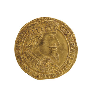 Obv. Bust turned right with long hair, pointed beard and mustache, wearing a ducal mitre, collar