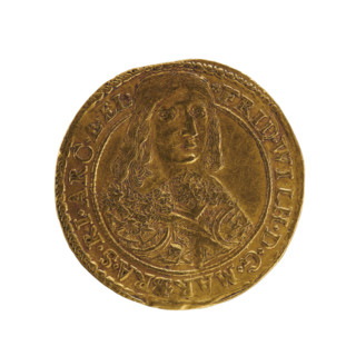 Ducat depicting male busts in armor and coats of arms; Frederick William I Hohenzollern (Great