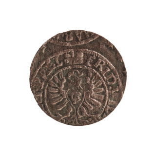 Szelag; section of coins of lands associated with Poland; eagles; cross (iconographic); Frederick