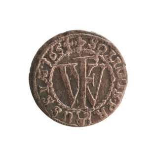 Szelag; coin of Ducal Prussia (1525–1701), 1654; obverse: Prussian eagle bearing a chest monogram