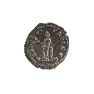 Denarius, 228–231 CE. Obverse: Head of Alexander Severus in laurel wreath facing right, pearl rim,