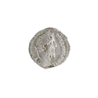 Denarius of Commodus (reigned 177–192). Obverse: Head of Commodus in a laurel wreath facing right,
