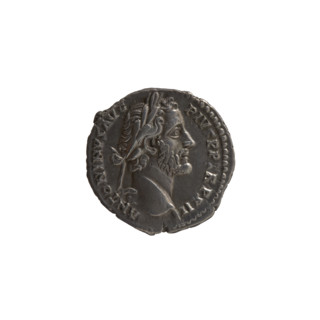 Denarius of Antoninus Pius (86–161; Roman emperor 138–161). Obverse: head of Antoninus Pius in a