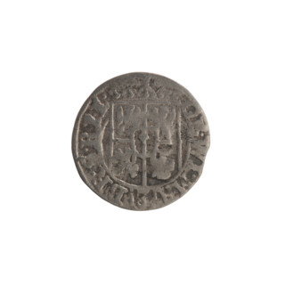 One-and-a-half coin by Ernest Pfahler; Wislica hoard (numismatic); obverse: under a ducal mitre a