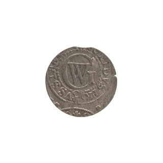 szelag by Ernest Pfahler, from the Wislica hoard (numism). Obverse: Prussian eagle with crowned