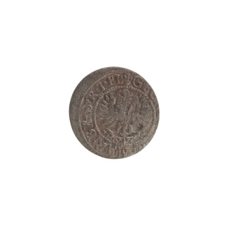 szelag by Ernest Pfahler, from 1627. Obverse: Prussian eagle with crowned letter S on its chest;