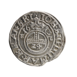 One-and-a-half, Henryk Laffert (1612–1615). Obverse: royal orb with a cross whose arms terminate in