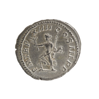 Denarius of Caracalla (188–217; Roman emperor 198–217). Obverse: Head of Caracalla with laurel