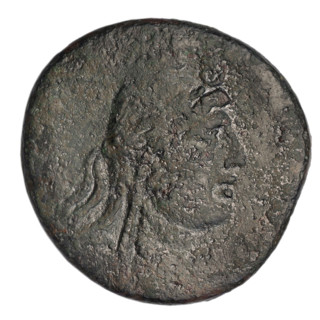 bronze coin, Gorgippia; aw: head of Attys in a Phrygian cap decorated with stars and a laurel