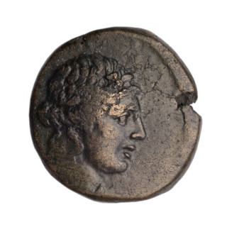 Bronze coin, Gorgippia; obverse: head of Apollo in a laurel wreath facing right, hair combed up