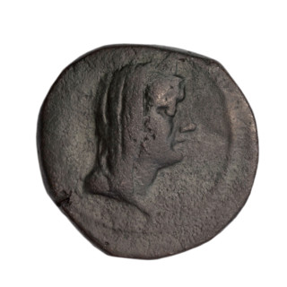 Bronze coin, end 1st century BC, Cimmerian Bosporus, Phanagoria (as Agrippias). Obverse: head of a