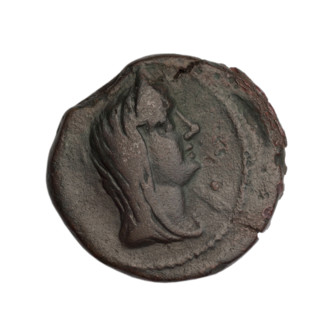 bronze coin, Phanagoria (as Agrippias), prora (iconographic); obverse: head of a woman in a diadem