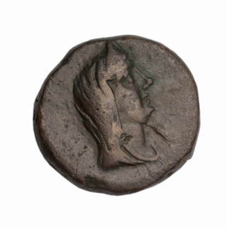 bronze coin, Phanagoria (as Agrippias), woman's head (iconographic), prora (iconographic), woman's