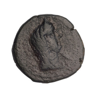Bronze coin, end 1st century BC, Cimmerian Bosporus, Phanagoria. Obverse: head of a woman in a