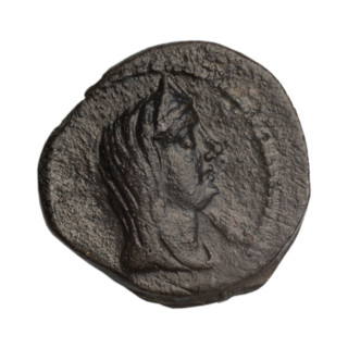 bronze coin, Phanagoria (as Agrippias), prora (iconographic), head of a woman in a diadem and veil