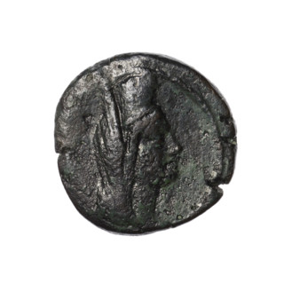 Bronze coin, Pantikapaion (as Kaisarea); obverse: woman's head in kalathos and veil (Aphrodite