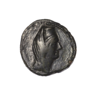Bronze coin, Pantikapaion (as Kaisarea); obverse: head of a woman in a kalathos and a veil