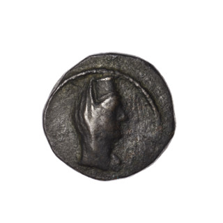 Bronze coin, Pantikapaion (as Kaisarea); obverse: woman's head in kalathos and veil (Aphrodite