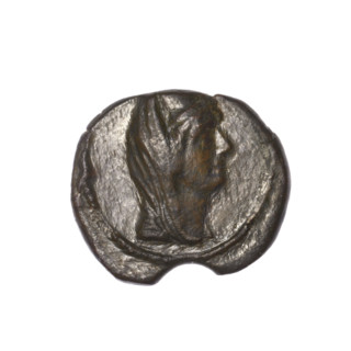 bronze coin, Pantikapaion (as Kaisarea); obverse: woman's head in kalathos and veil (Aphrodite