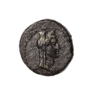 bronze coin, Pantikapaion (as Kaisarea); obverse: bust of a woman in a mural crown and a veil