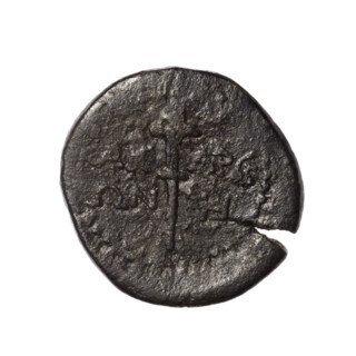 bronze coin, Pantikapaion (as Kaisarea); busts of a woman in a mural crown and a veil (Aphrodite