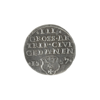 Gdansk trojak, Sigismund II Augustus (King of Poland; 1544–1572), royal bust, Gdansk coat of arms,