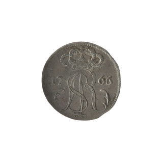 Gdansk triplet; maker: Stüber, Frederick Louis (fl. 1763/1766–1767). Obverse: under a crown, a tied