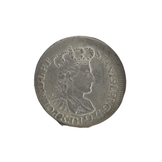 Six-coin (Gdansk), 1765. Obverse: Turned-right crowned bust of Stanislaw August Poniatowski in