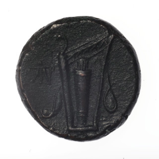 Bronze coin, Pantikapaion; obverse: head of young Dionysus in an ivy wreath facing right; reverse: