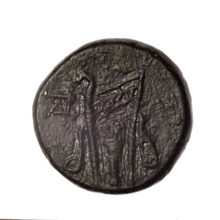 bronze coin, Pantikapaion; obverse: head of young Dionysus in an ivy wreath facing right; reverse: