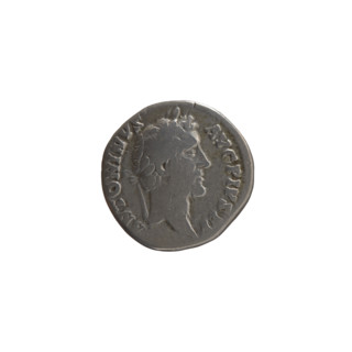 Denarius of Antoninus Pius (86–161; Roman emperor 138–161). Obverse: head of the emperor in a