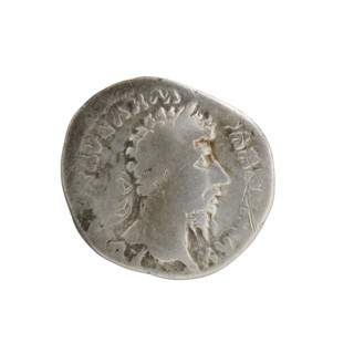 Denarius of Lucius Verus (130–169; Roman emperor 161–169). Obverse: Head of Lucius Verus in laurel