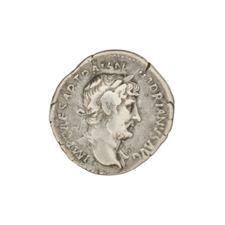Denarius of Hadrian (76–138; Roman Emperor 117–138), 119–122. Obverse: Head of Hadrian with a