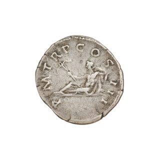 Denarius of Hadrian (117–138 CE). Obverse: laureate bust of Hadrian facing right; beaded border;
