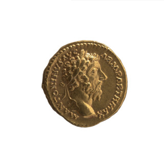 Aureus of Marcus Aurelius (121–180; Roman emperor 161–180). Obverse: Head of Marcus Aurelius with