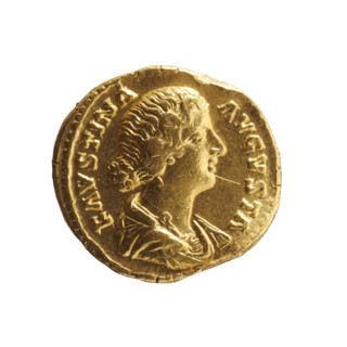 Aureus; Faustina the Younger (ca. 130–176; Roman empress 161–176), Marcus Aurelius (121–180; Roman
