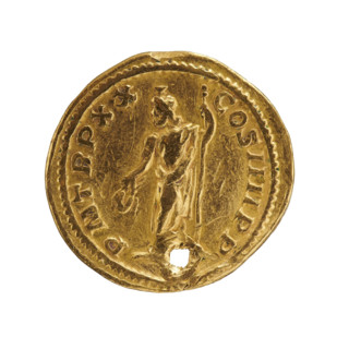 aureus (with hole), Caracalla (188–217; Roman emperor 198–217), issuer. Obv.: ANTONIN PIVS AVG GERM