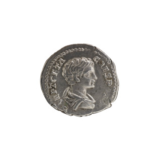 Denarius, Geta (189–212; Roman Emperor 209–212) (Caesar). Obverse: Bust of Geta in drapery facing