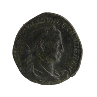 Sestertius, standing emperor, Alexander Severus (Roman emperor; 222–235) — iconography: globes. Obv